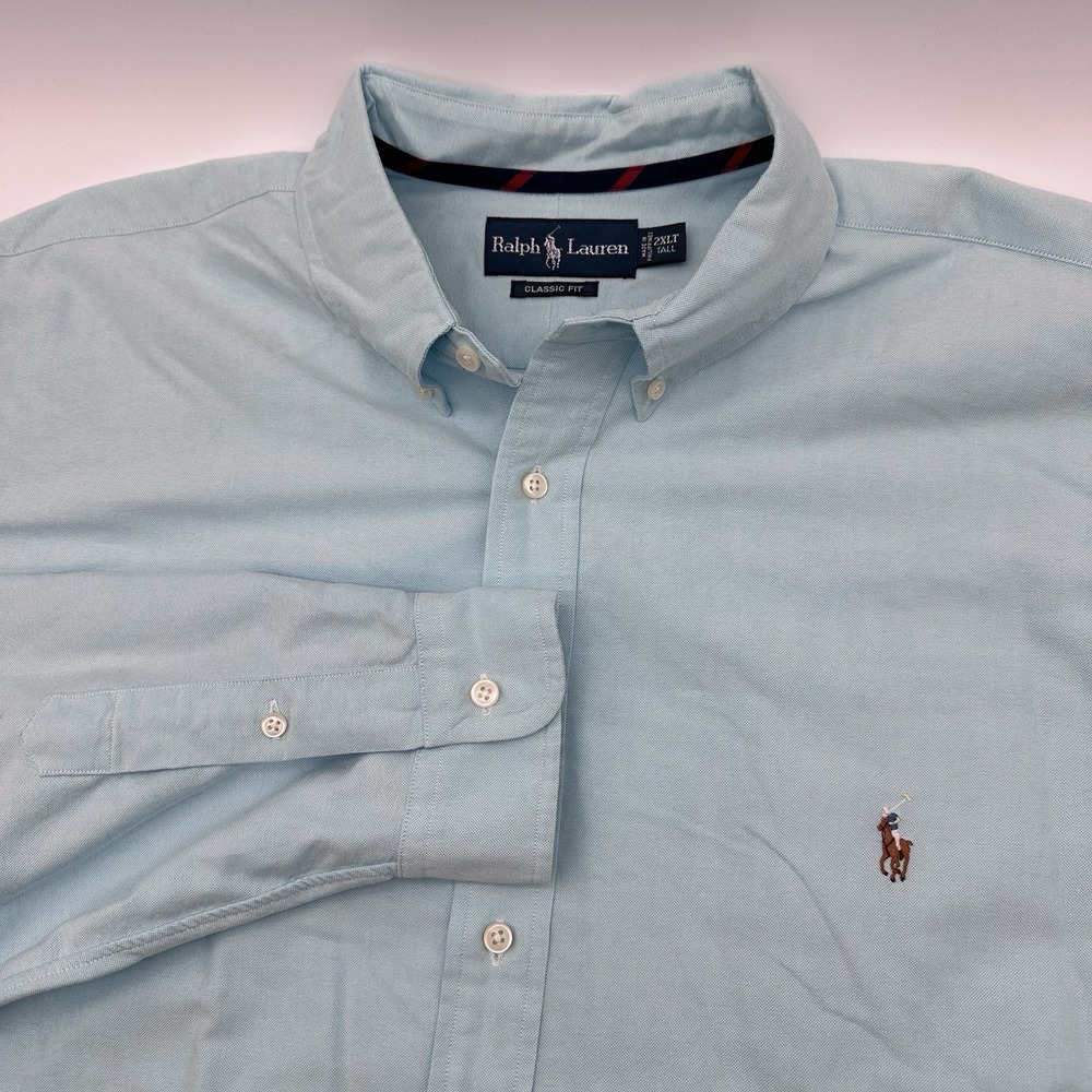 Polo Ralph Lauren Button Down Shirt Mens 2XLT Classic Fit Sky Blue Flesh‎ Pony